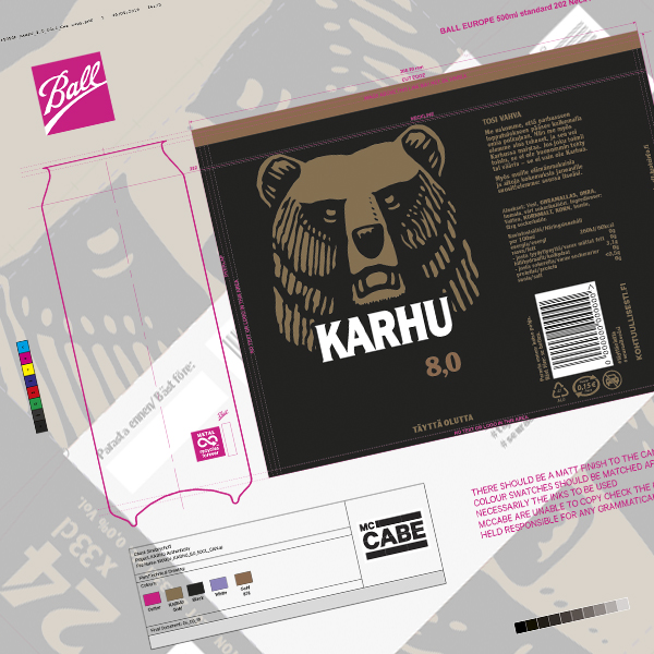 TWO SMOKING BARRELS WERE ASKED TO ADJUST & CREATE ARTWORKS TO BEER BRAND KARHU'S PACKAGING ON BEHALF OF MCCABE